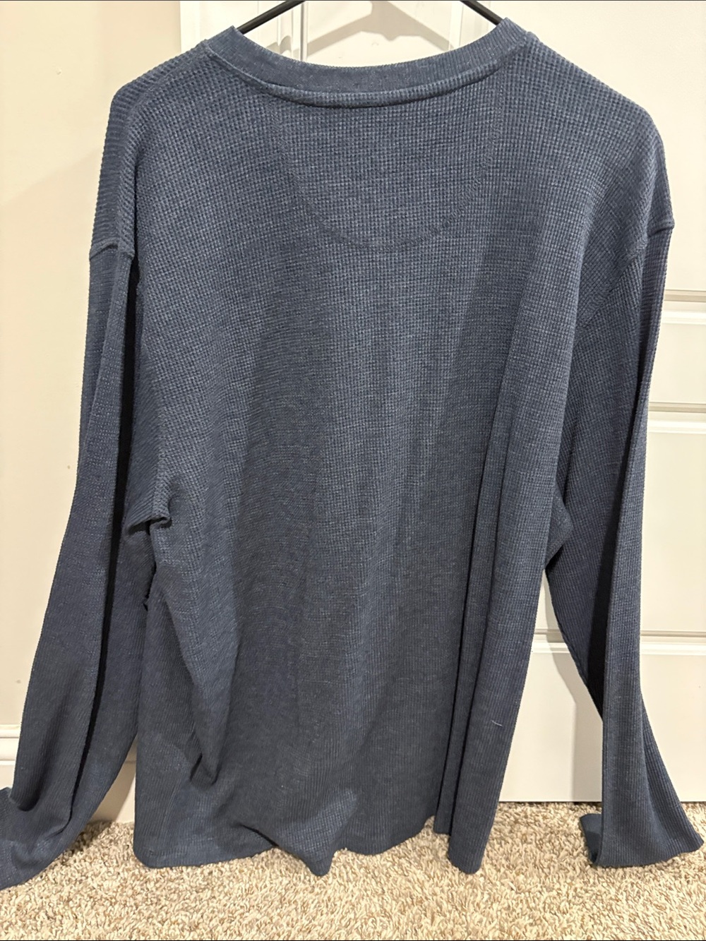 Long Sleeve Waffle Henley Shirt - Blue - Picture 4 of 4